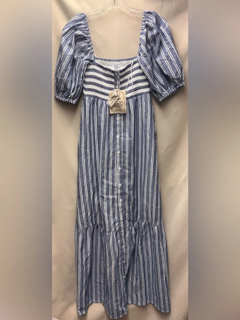 Emerson Fry Love Tomas Puff Sleeve
Striped Smocked Cotton Maxi Dress NWT XS/S - Picture 6 of 9